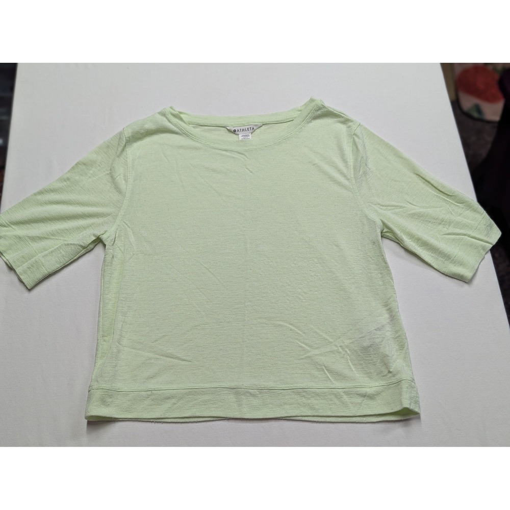 Athleta Breezy Scoop Neck Top XS Light Lime Green Tencel Modal Elbow Sleeve